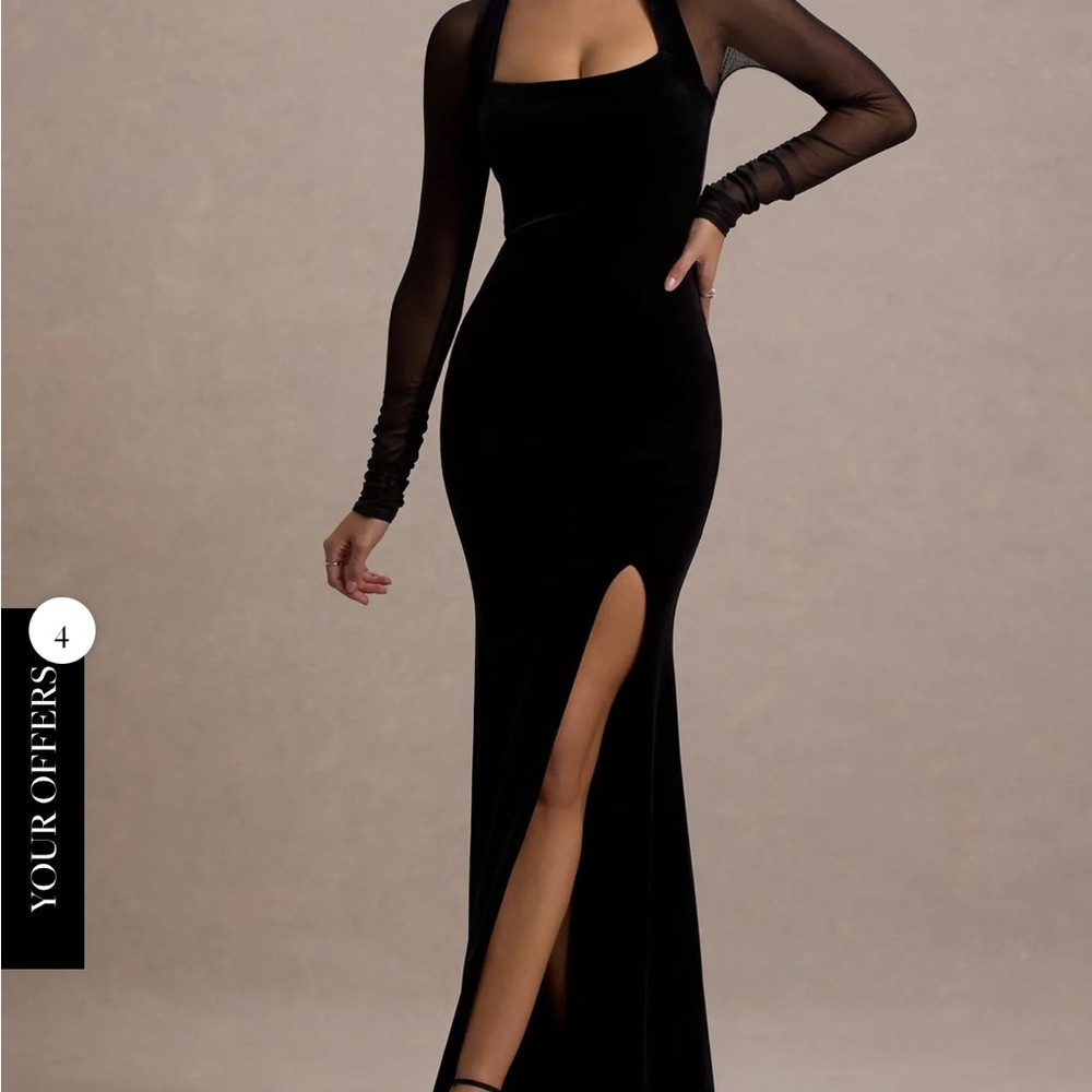 Club L London Black Sheer Sleeve Dress